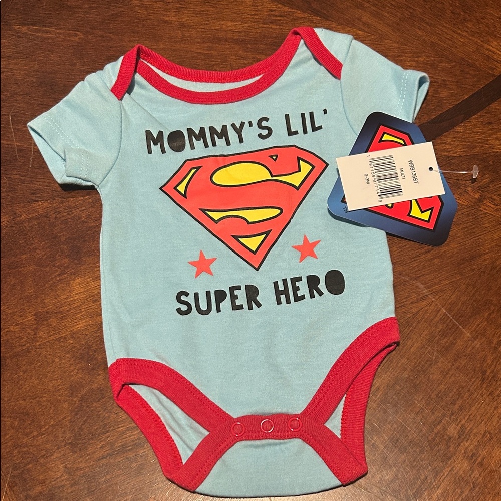 DC Comics Superhero Baby Bodysuit - Light Blue and Red